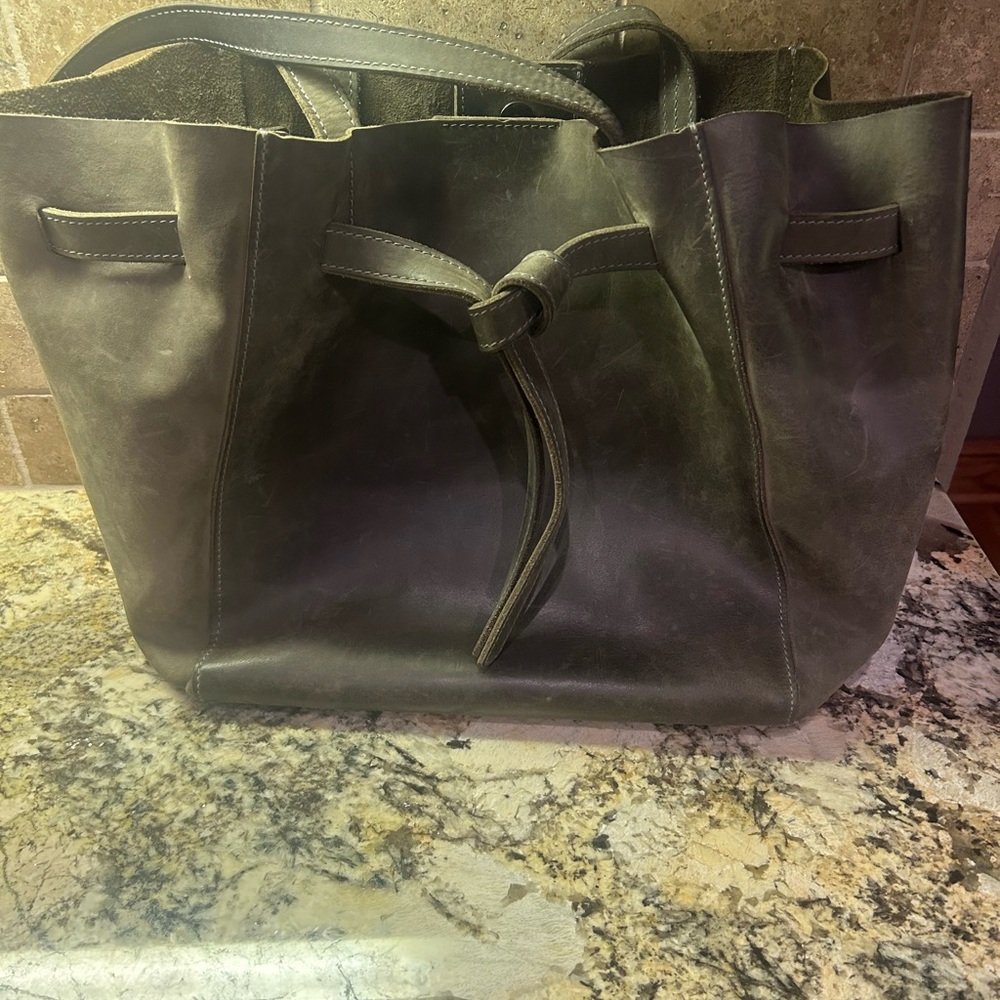 Elegant Dark Grey Leather Tote Bag